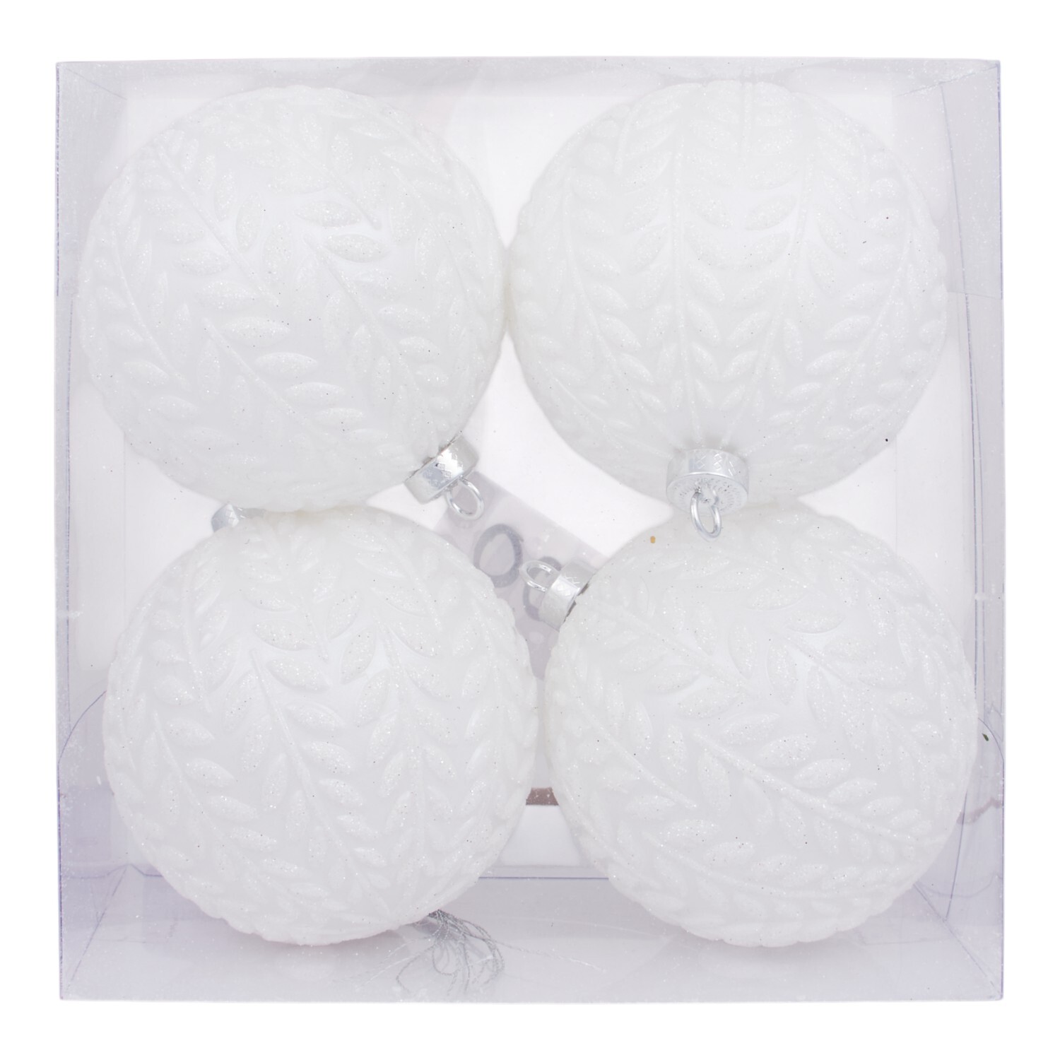 Pack of 4 Embossed Baubles White Image 1