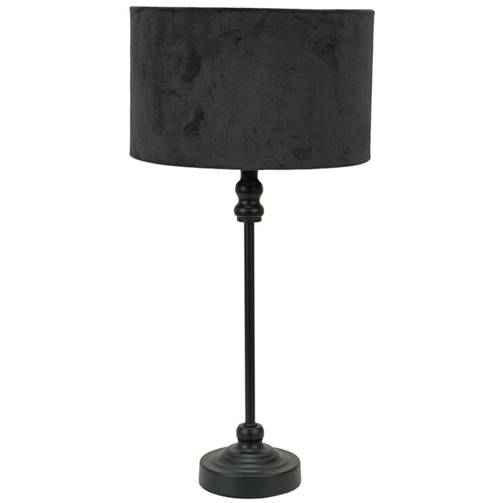 ValueLights Maggie Black Velvet Drum Shade Candlestick LED Table Lamp Image 1