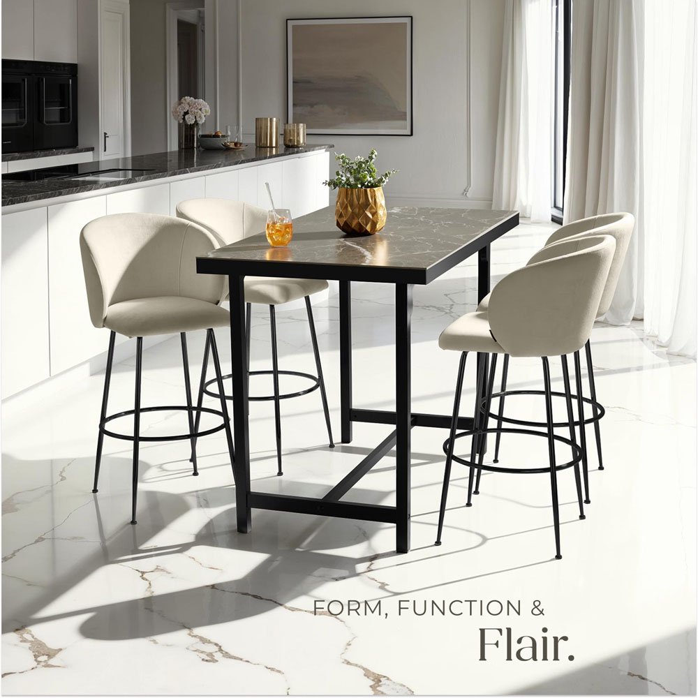 tectake Luana Cream and Black Velvet Look Padded Bar Stool Set of 4 Image 7