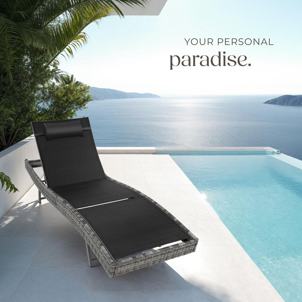 tectake 6 Step Adjustable Mottled Grey Polyrattan Sun Lounger Image 8