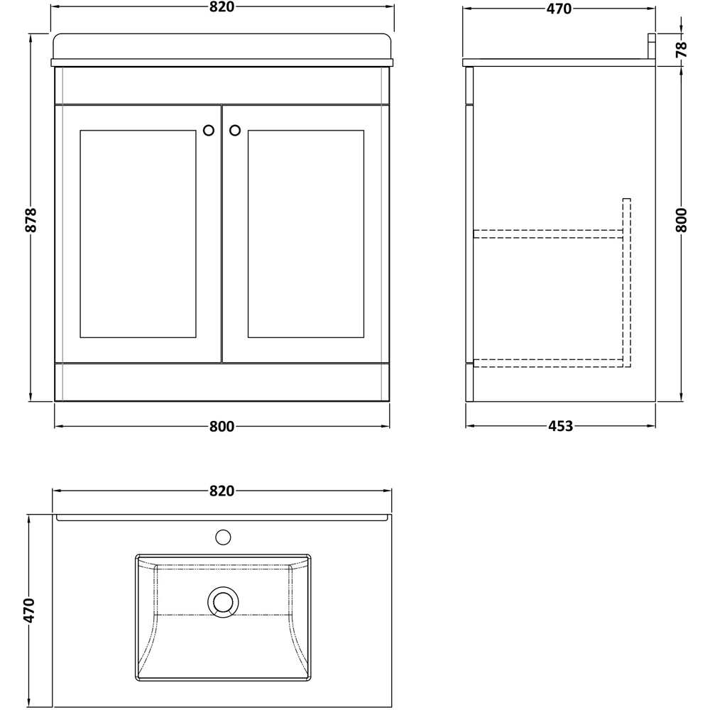 nuie Classique 2 Door Satin Green Floor Standing Unit and 1 Tap Hole Marble Top Square Basin 800mm Image 4