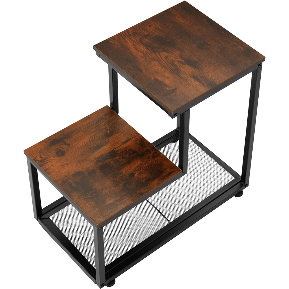 tectake Halifax 3 Shelf Rustic Dark Wood Industrial Bedside Table Image 5