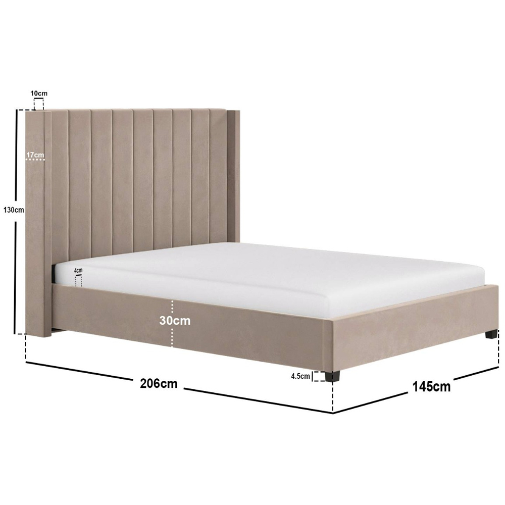 Flair Tiggy Double Beige Velvet Ottoman Bed with Winged Headboard Image 7