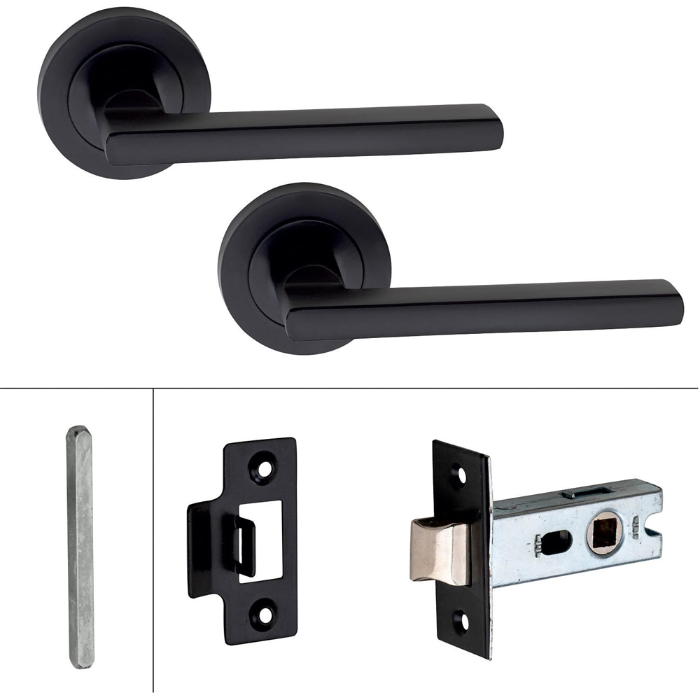 Golden Grace Leon Matt Black Door Handle Pair with Tubular Latch 6 Pack Image 2