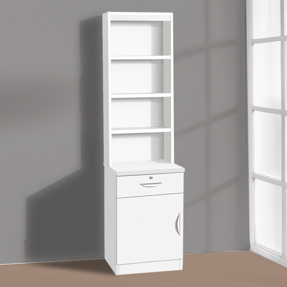 R White Cabinets Single Door Single Drawer 4 Shelf White Cupboard with Hutch Image 1
