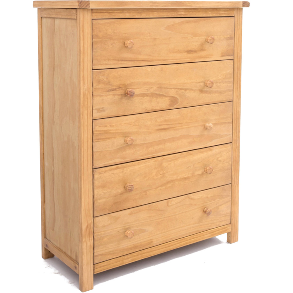 Cabinet Bits Lugo 5 Drawer Brown Wood Knob Chest of Drawers Image 3