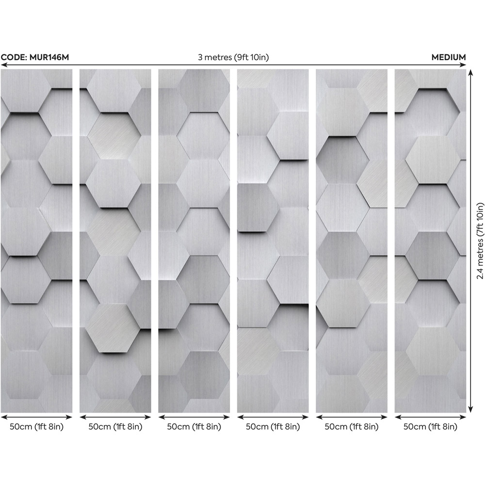Origin Murals Metal Hexagons Grey Wall Mural Image 3