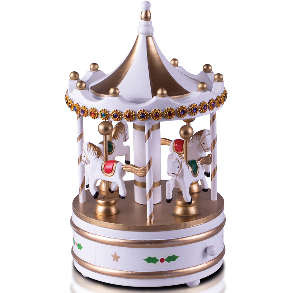 St Helens White Xmas Carousel Music Box Image 3