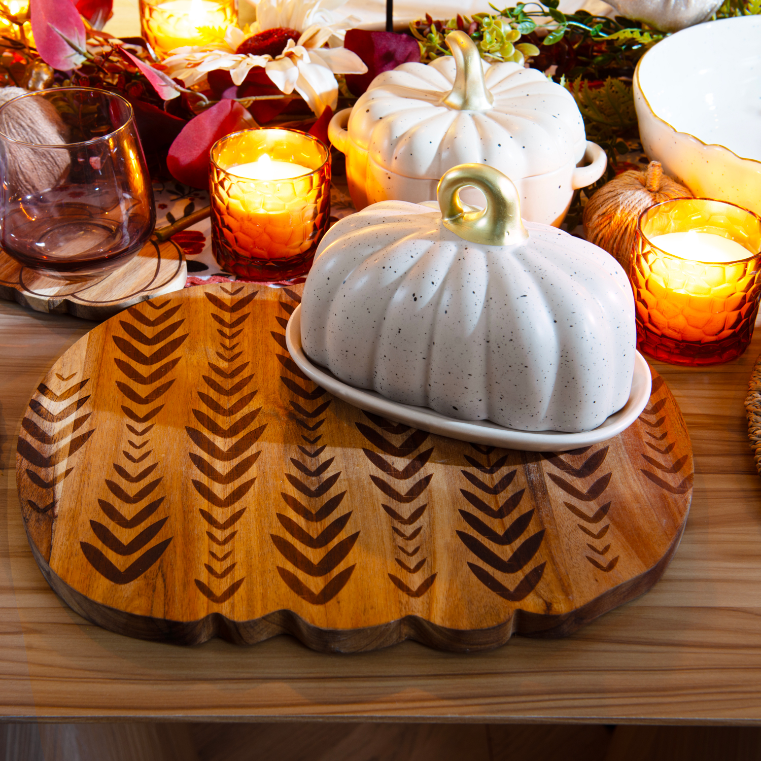Patterned Pumpkin Serving Board Natural Image 3
