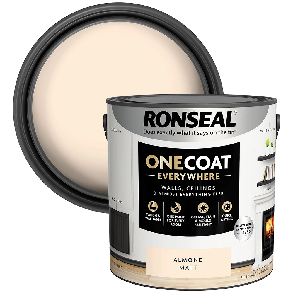 Ronseal One Coat Everywhere Almond Matt Interior Paint 2.5L Image 1