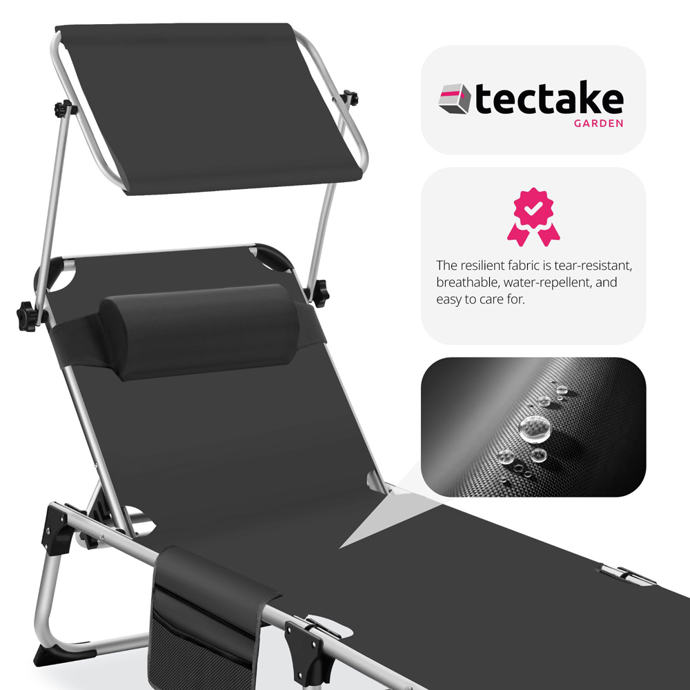 tectake Aurelie Black Foldable and Adjustable Sun Lounger with Headrest Image 7
