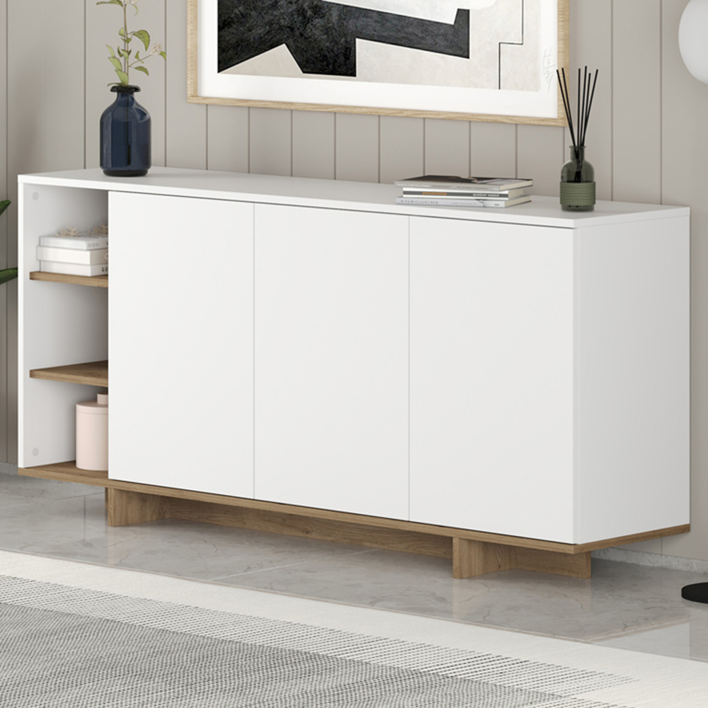 Decortie Stockton 3 Door White Oak Effect Sideboard Image 1