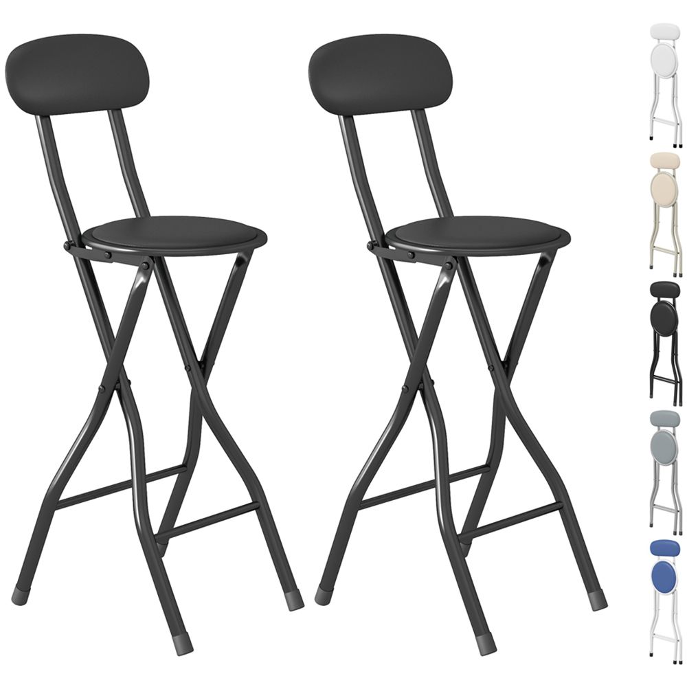Black Padded Folding Bar Stool Set of 2 Image 2