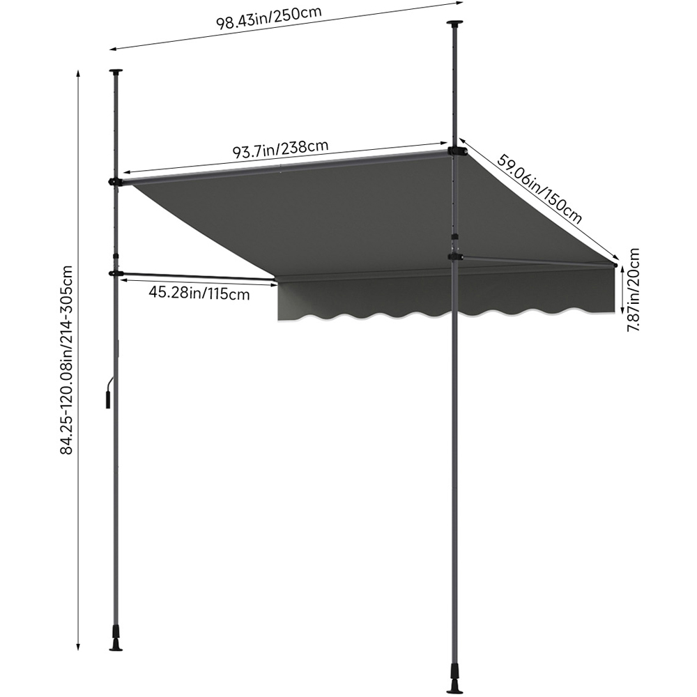 Living and Home Grey Retractable Height Adjustable Awning 2.5m Image 7