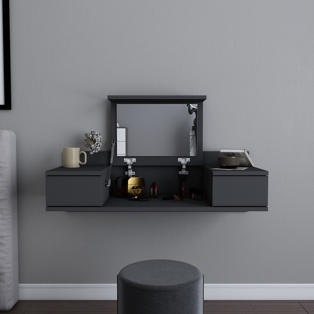 Decorotika Zenn 2 Drawer Anthracite Floating Vanity Table Image 5