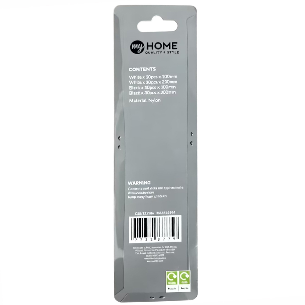 Pack of 120 Black and White Assorted Cable Ties Image 2