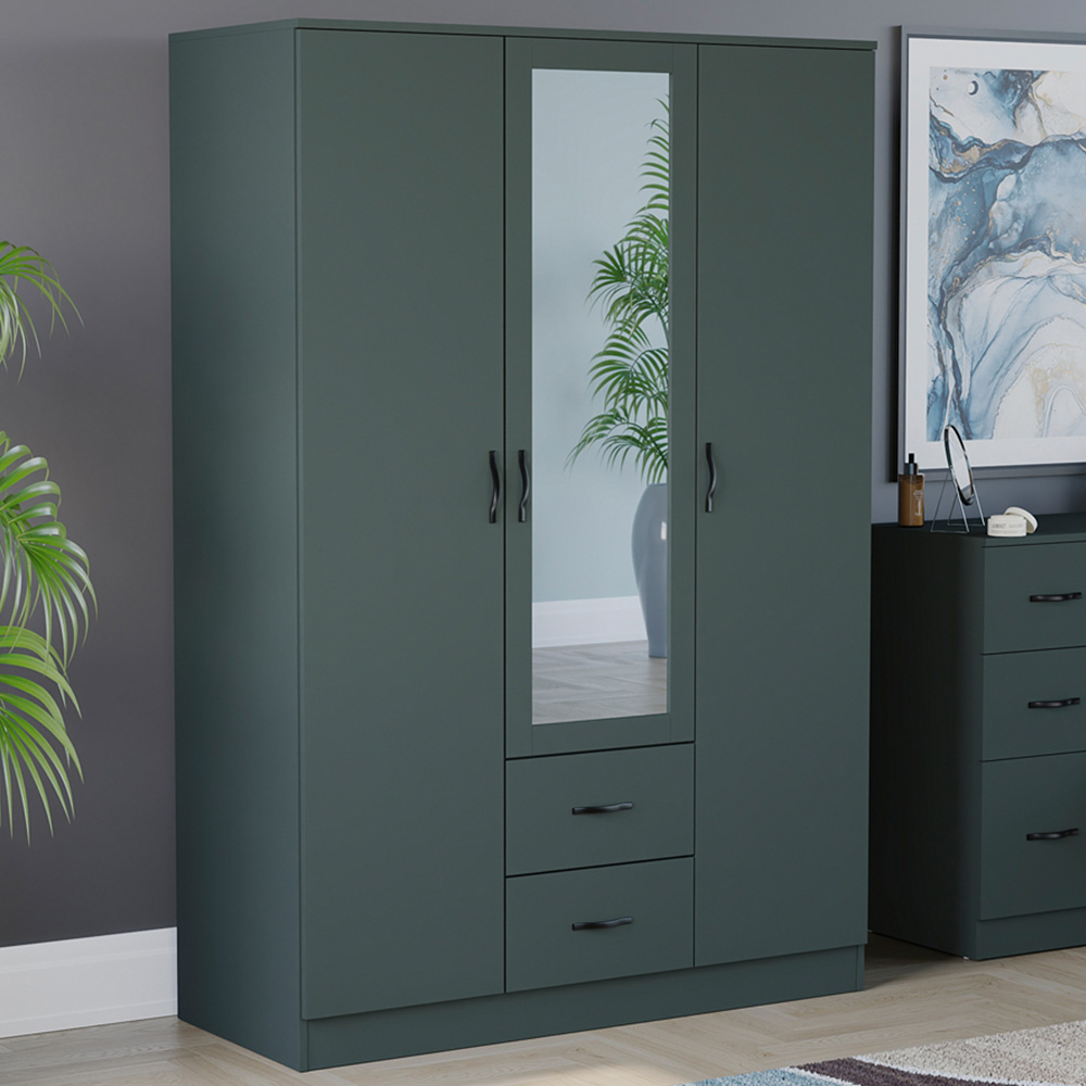 Vida Designs Riano 3 Door 2 Drawer Green Mirrored Wardrobe Image 1