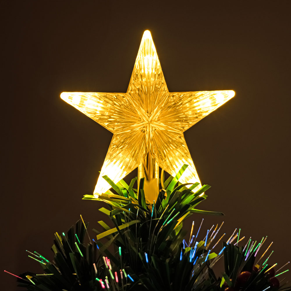 The Christmas Centre Warm White LED Green Fibre Optic Artificial Xmas Tree with Berries 7ft Image 5