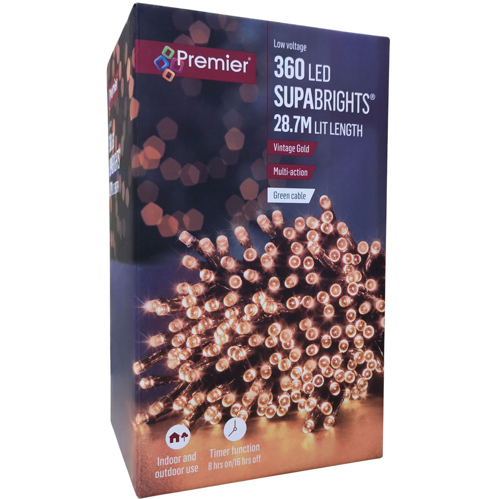 Premier SupaBrights 360 Vintage Gold LED Multi-Function Christmas String Light 28.7m Image 2