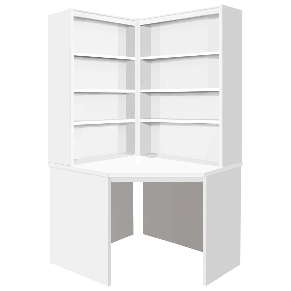 R White Cabinets Corner 8 Shelf Computer Desk with Hutch Set White Image 2
