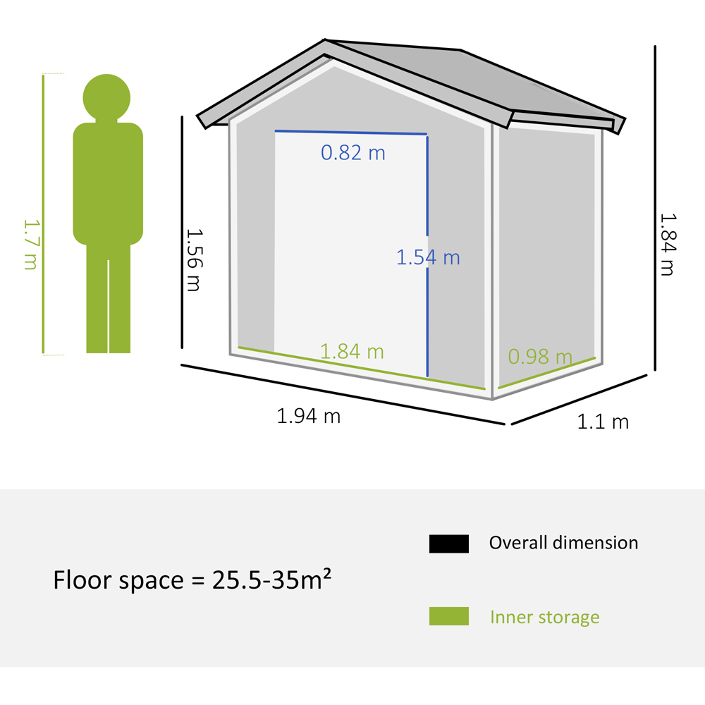 Outsunny 6.5 x 3.5ft Dark Grey Metal Storage Shed Image 7