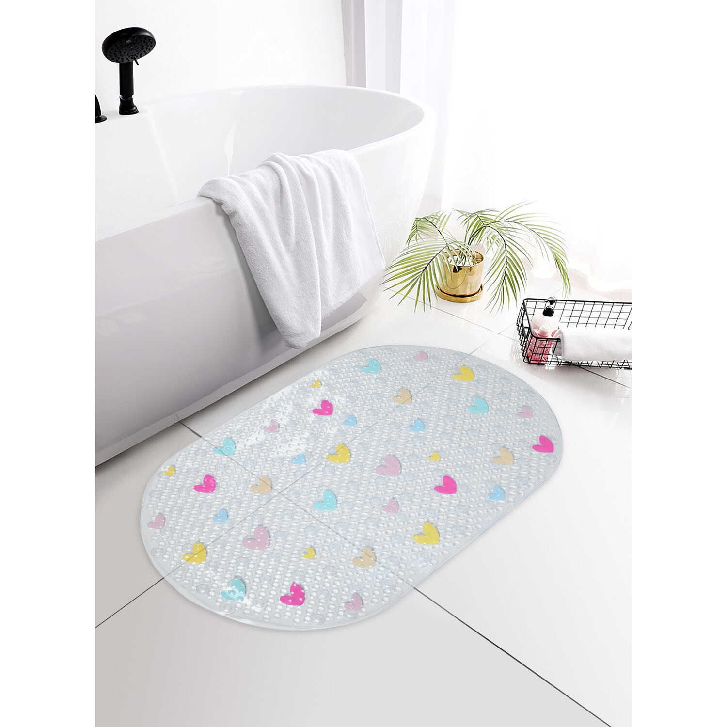 Hearts PVC Bath Mat Multicolour Image 2