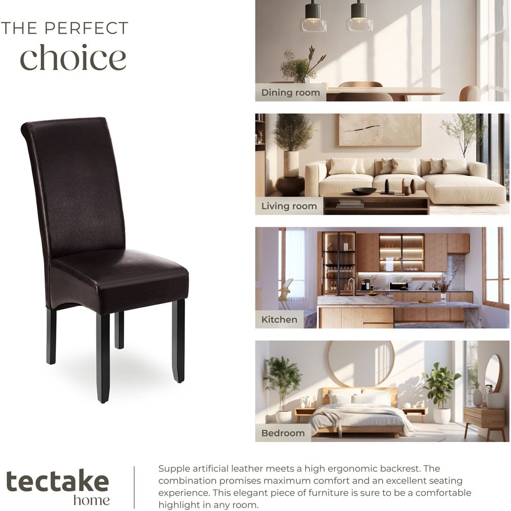 tectake Set of 2 Brown Faux Leather High Backrest Dining Chair Image 7