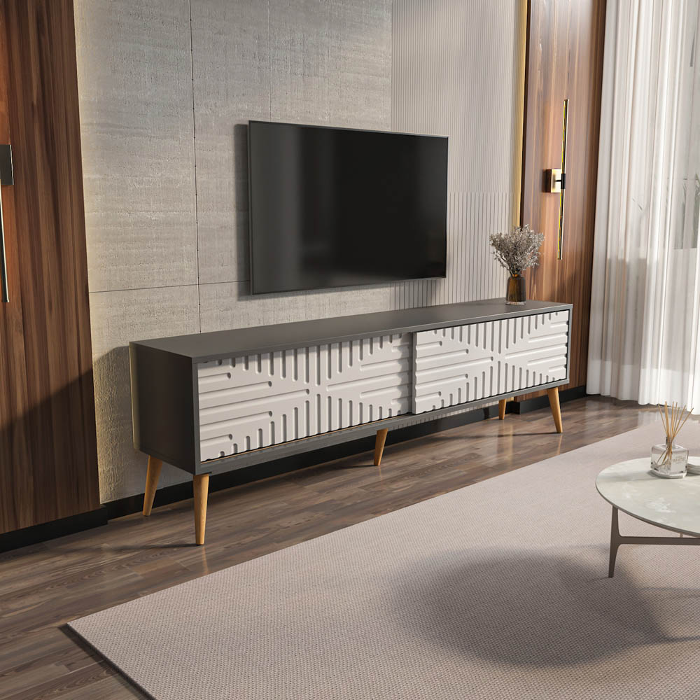 Decorotika Riso 2 Sliding Door Anthracite and White TV Unit Image 4