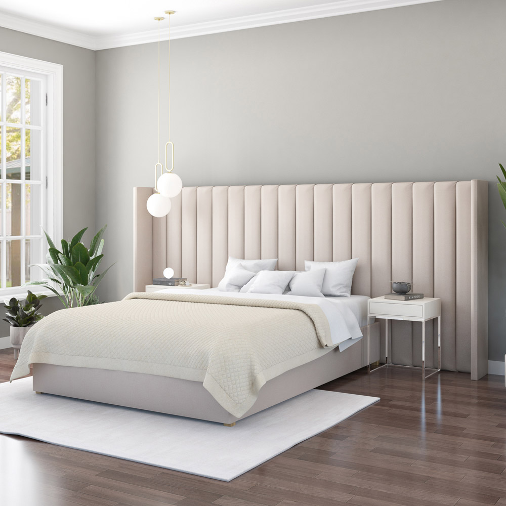 Aspire Furniture Grandeur Off White Eire Linen Wing Headboard Image 2