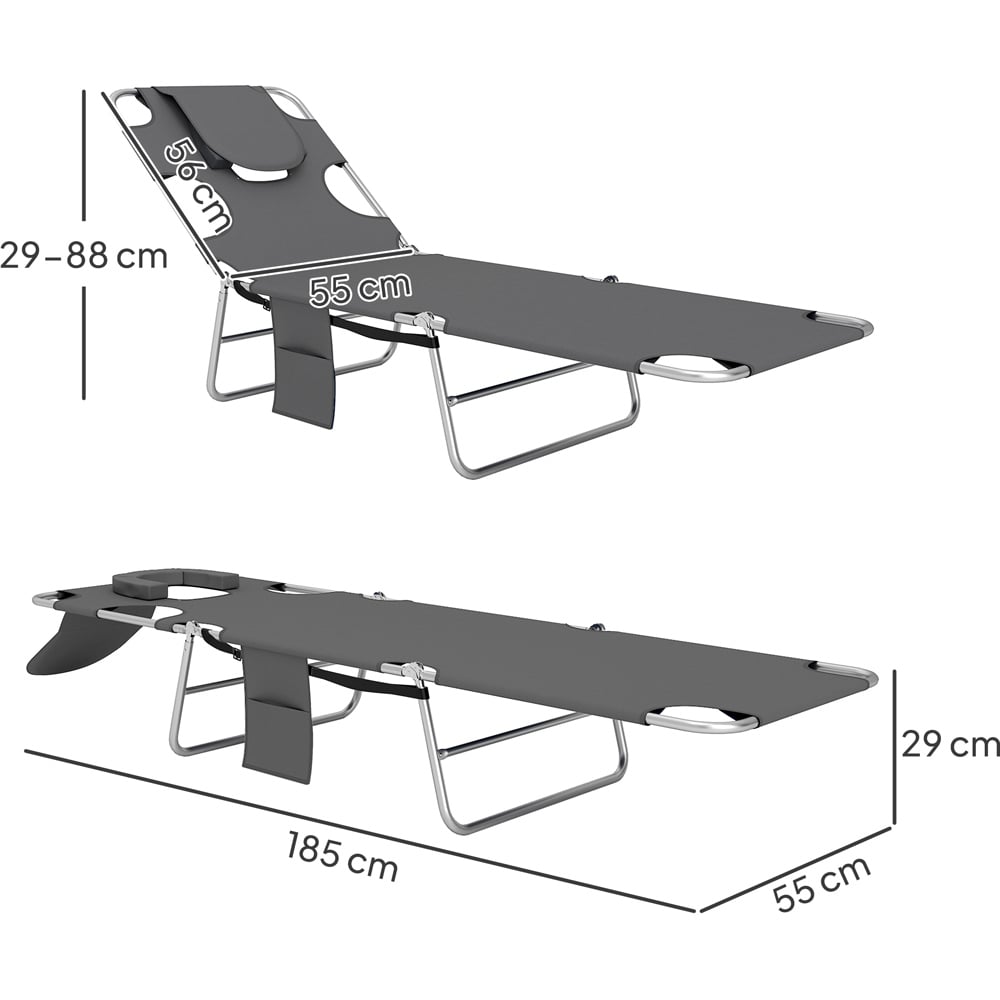 Outsunny Dark Grey 5 Level Adjustable Folding Sun Lounger Image 9