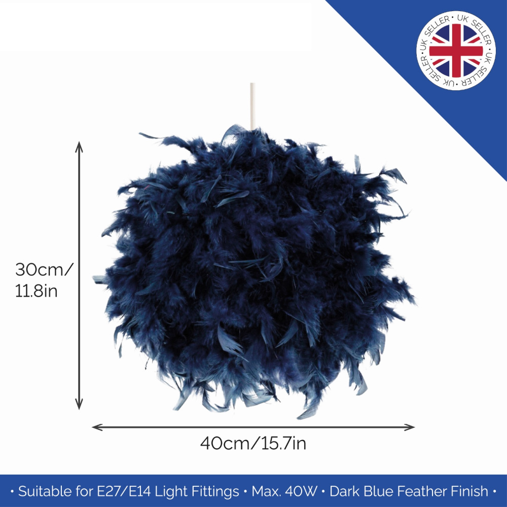 Happy Homewares Blue Real Feather Decorated Pendant Shade Large Image 3