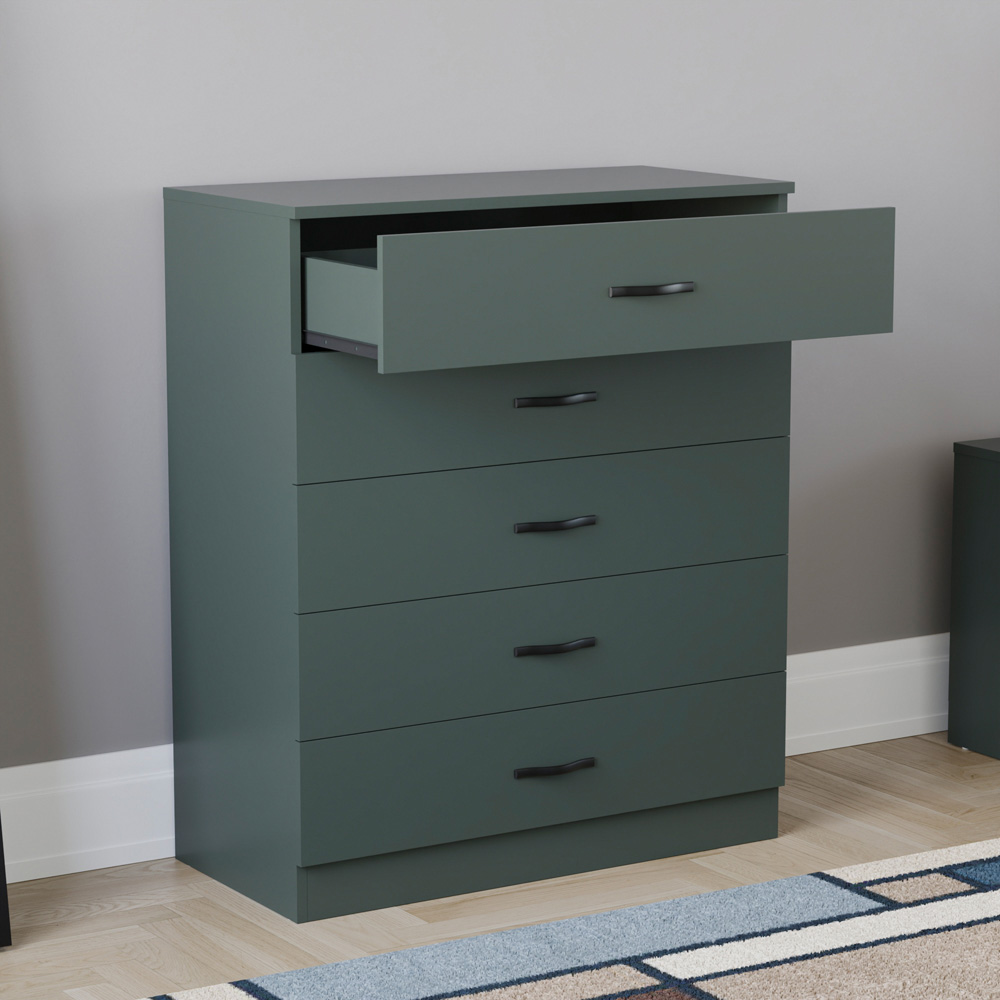 Vida Designs Riano 5 Drawer Jasper Green Chest of Drawers Image 4