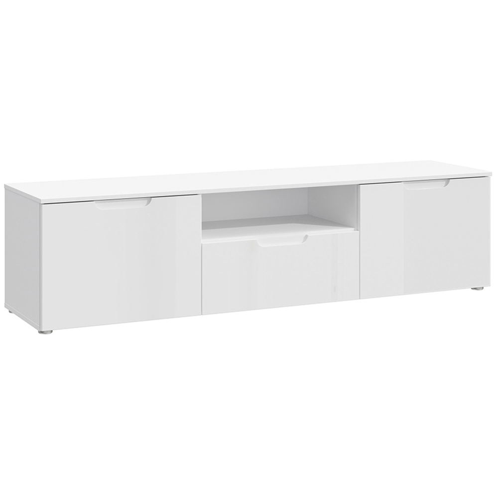 Florence Sienna Single Shelf Single Drawer 2 Door White High Gloss TV Unit Image 2