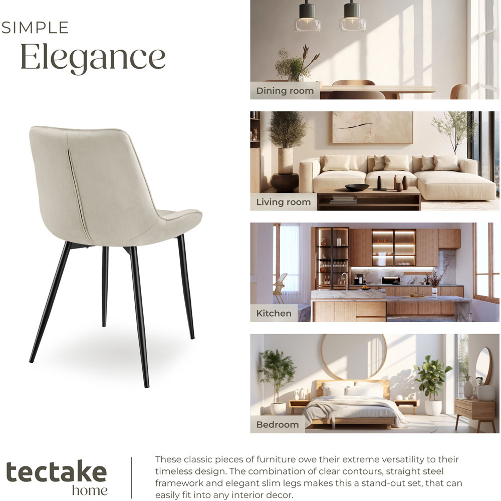 tectake Monroe Set of 4 Cream Velvet Padded Dining Chair Image 7