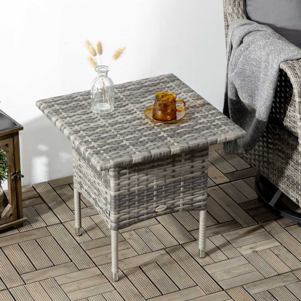 Outsunny Rattan Side Table Grey Image 4
