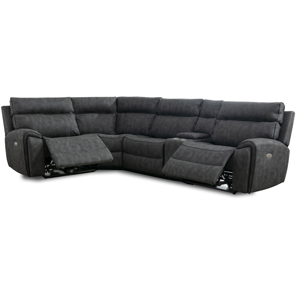 Furniture One 4 Seater Dark Grey Power Corner Recliner Sofa Set with Cup Holders Image 3