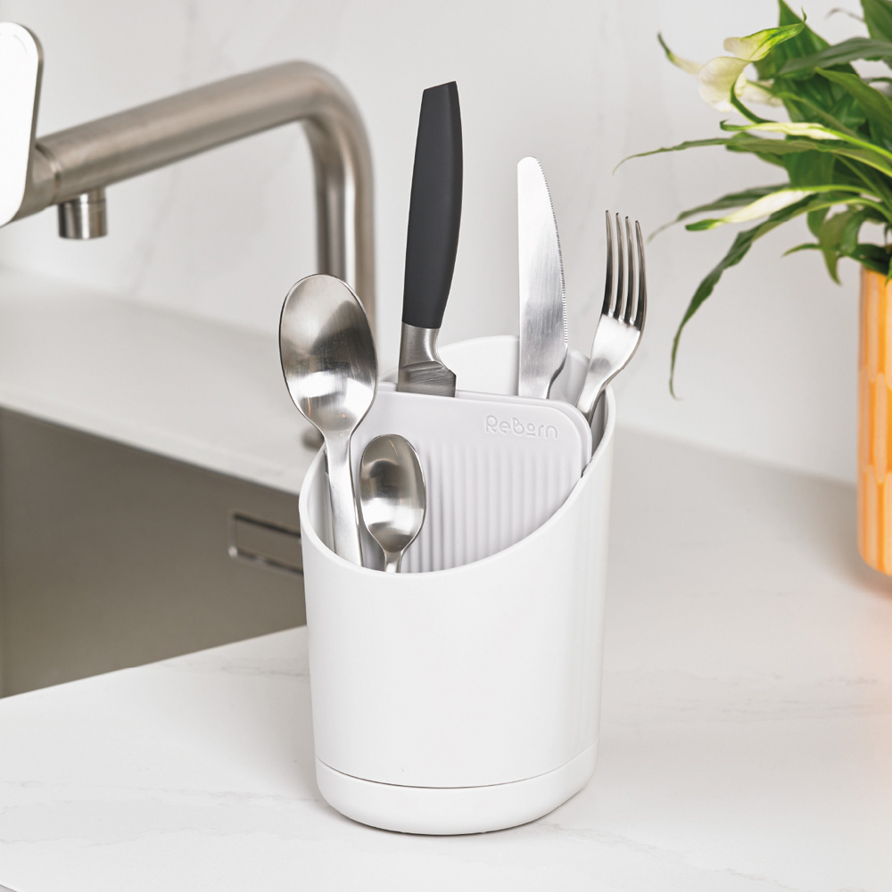 ReBorn Stone Effect Compact Plastic Cutlery Drainer with Knife Safety Slot Image 2