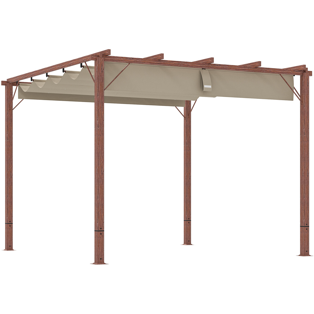 Outsunny 3 x 3m Natural Aluminium Garden Pergola with Retractable Roof Image 2