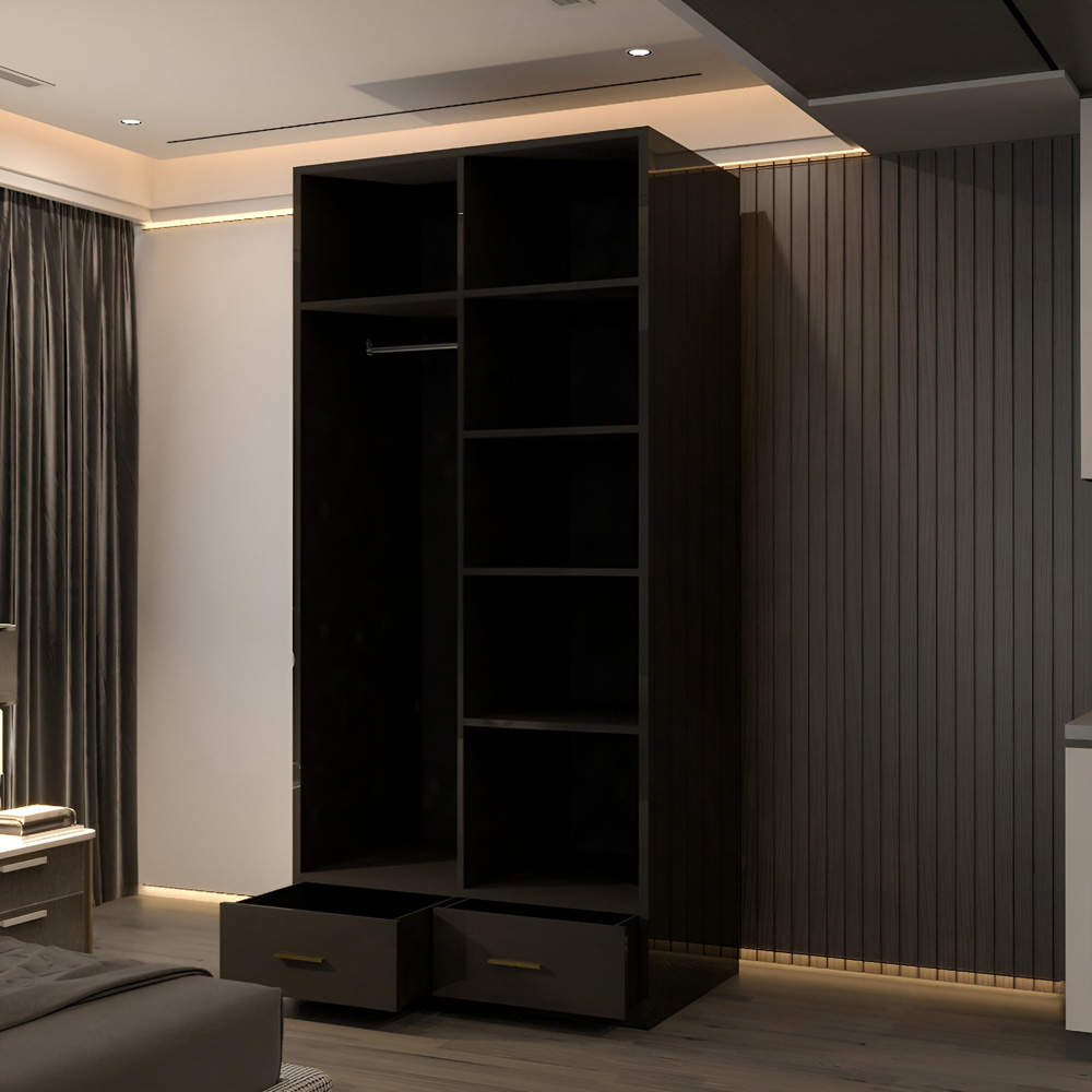 Sliding Wardrobes 4U XD4 2 Door 2 Drawer Black High Gloss Gold Handle Mirror Wardrobe Image 4