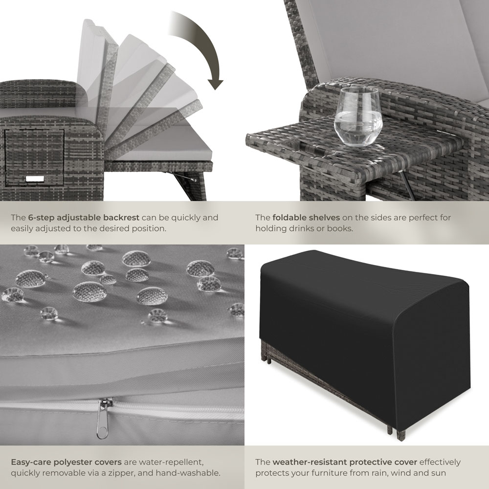 tectake Crete 2 Seater Grey Reclining Garden Sofa Image 5
