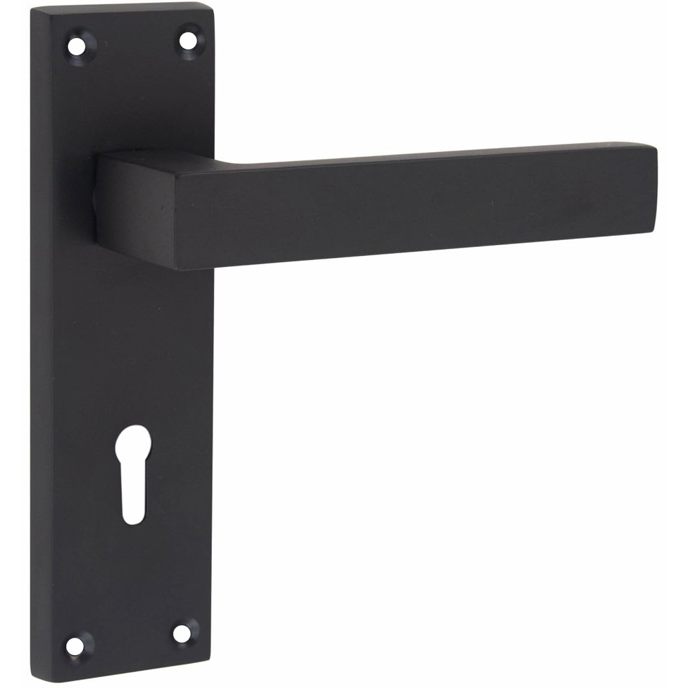 Golden Grace Matt Black Victorian Straight Delta Lock Door Handle Set Image 2