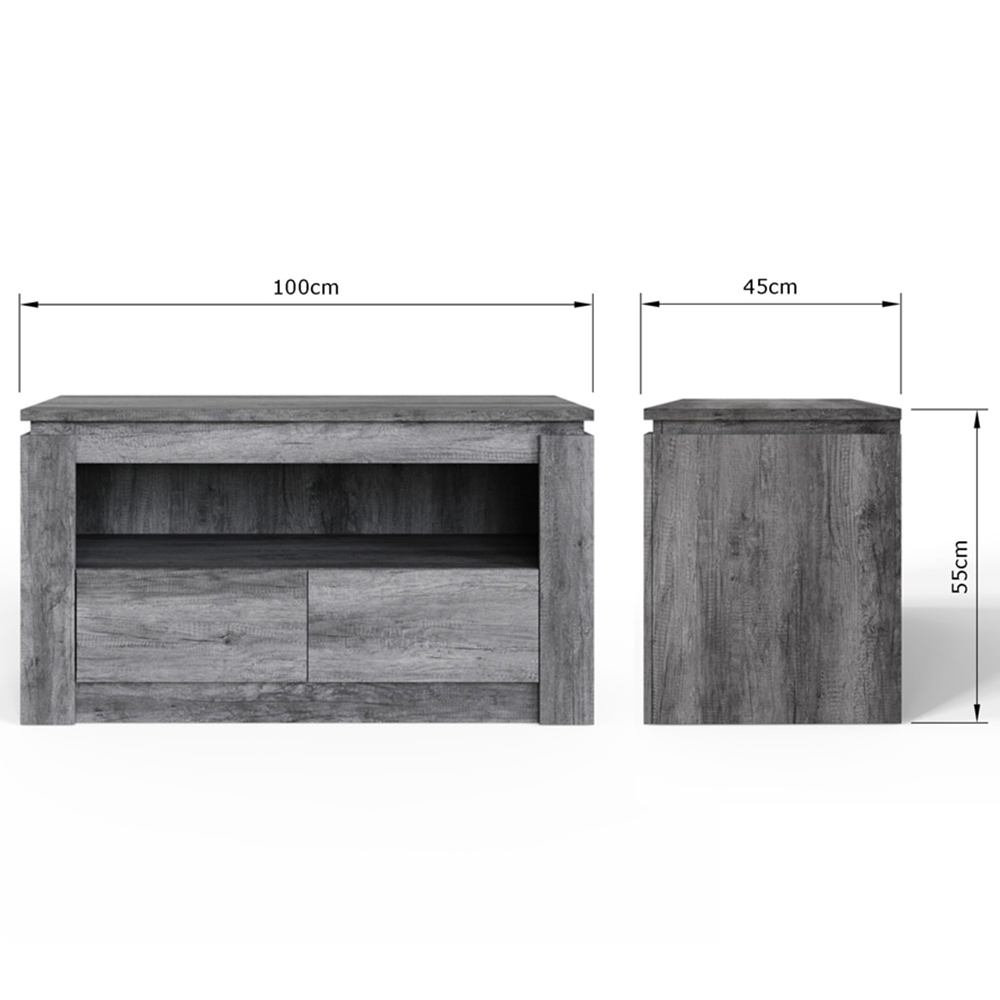 GFW Canyon 2 Drawer Single Open Shelf Charcoal Grey TV Unit Image 8