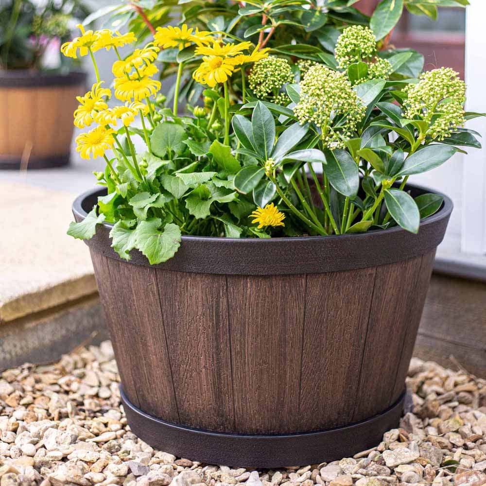 Plant Avenue Oban Dark Oak Whiskey Barrel Planter 33cm Image 2