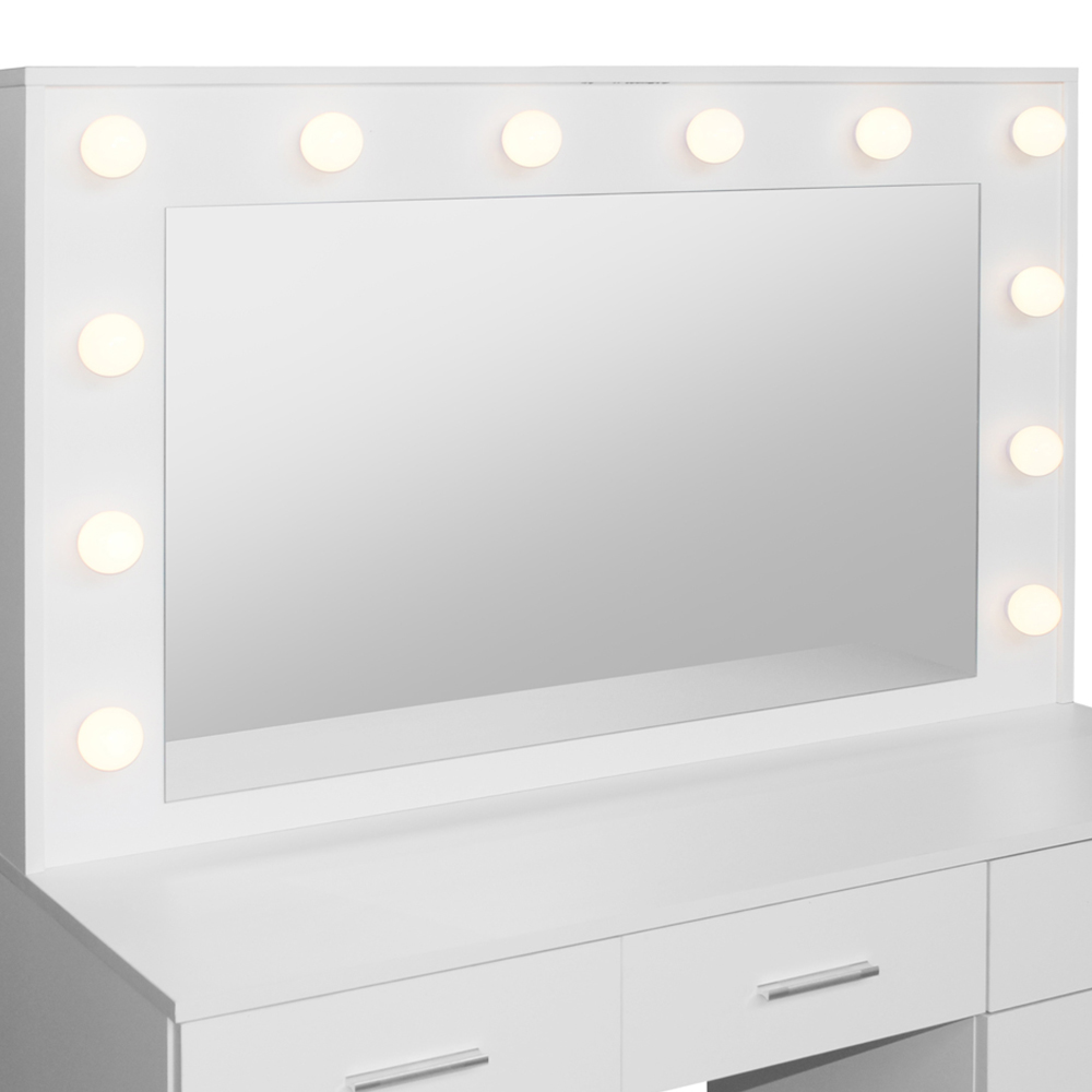 Comfy Living 4 Drawer 1 Cupboard White Dressing Table Set with LED Lit Mirror Image 3