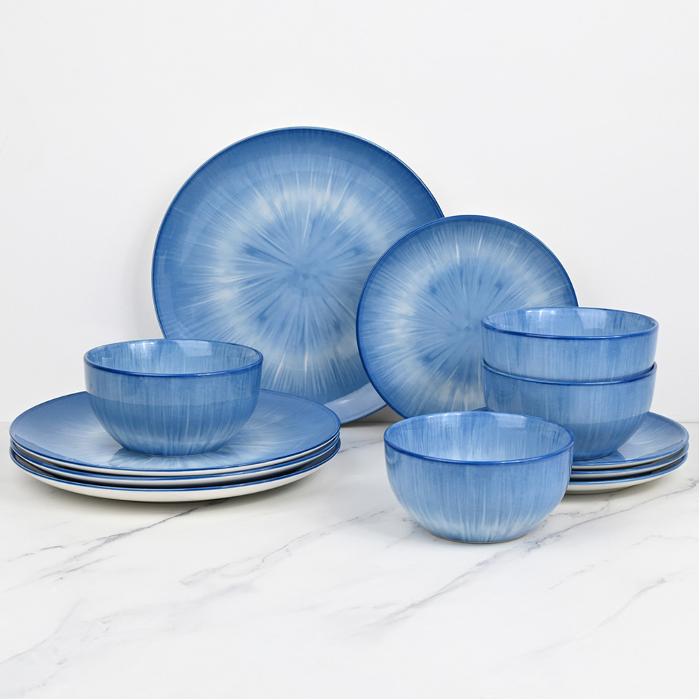 Waterside Blue Star Reactive Pad Print 12 Piece Dinner Set Image 2