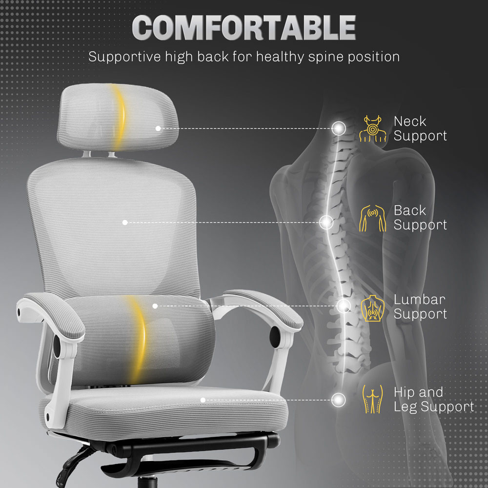 Portland Grey Mesh Ergonomic Office Chair with Headrest and Lumbar Support Image 4