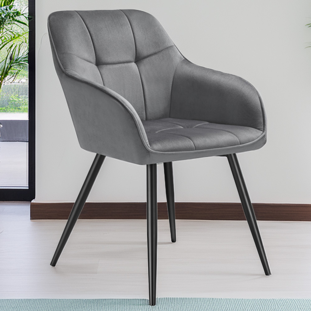 tectake Marilyn Set of 4 Grey and Black Quilted Velvet Dining Chair Image 1