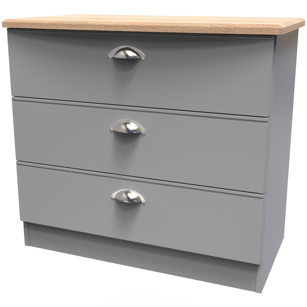 Crowndale Victoria 3 Drawer Dusk Grey and Oak Chest of Drawer Image 4