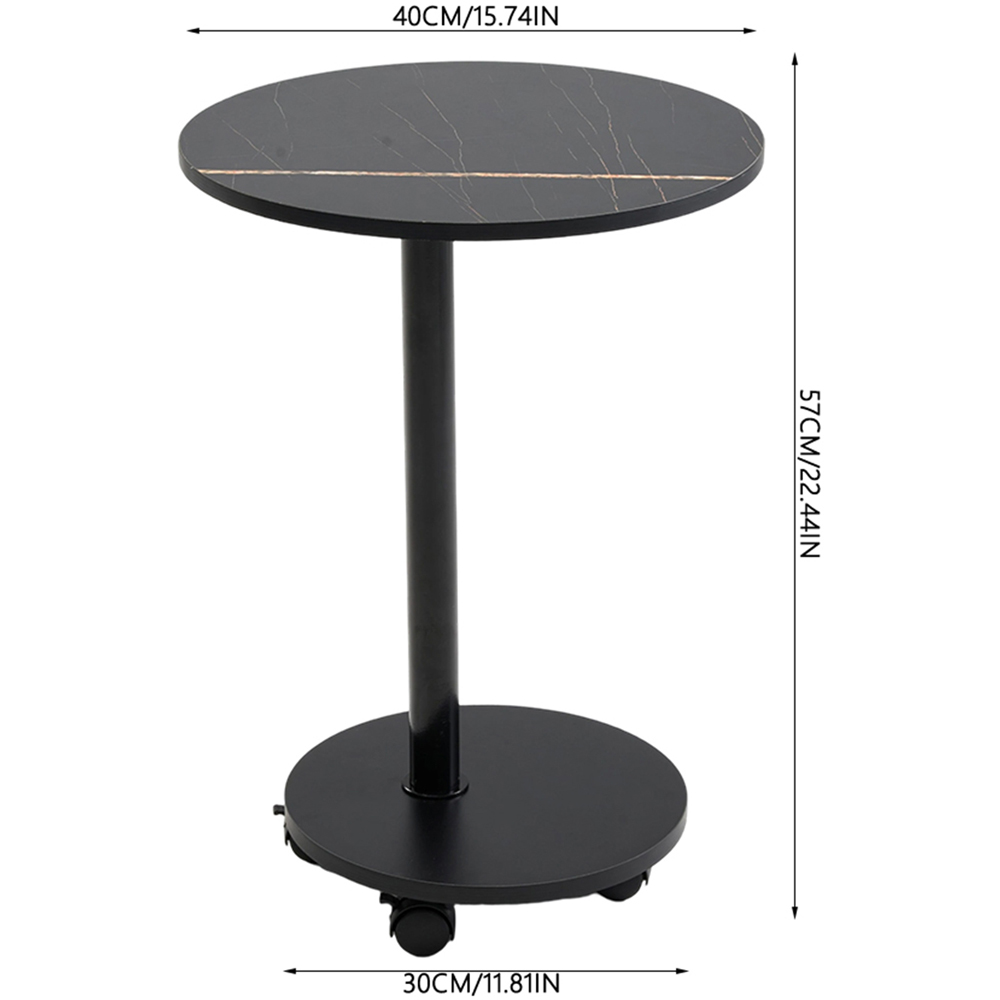 Living and Home Black Marble Look Round Side Table with Lockable Castors Image 9