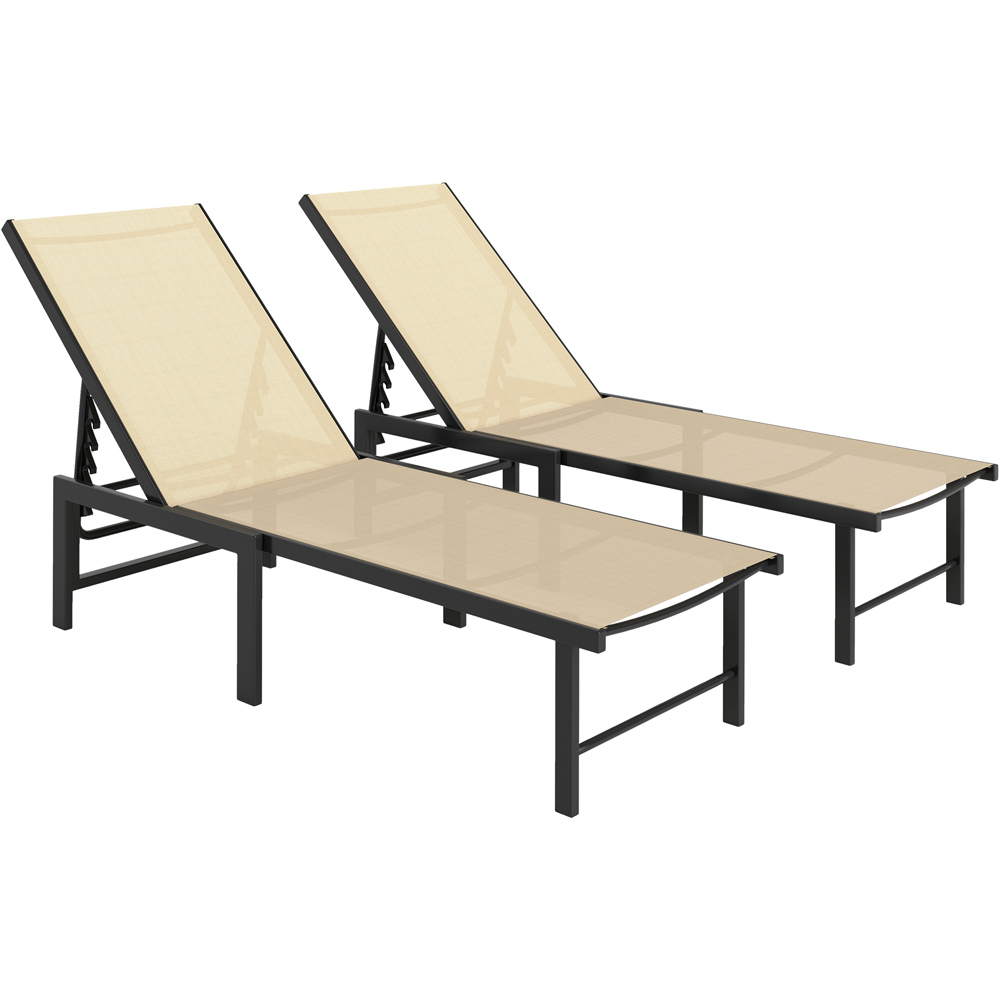 Outsunny Set of 2 Khaki 5 Level Adjustable Sun Lounger Image 2